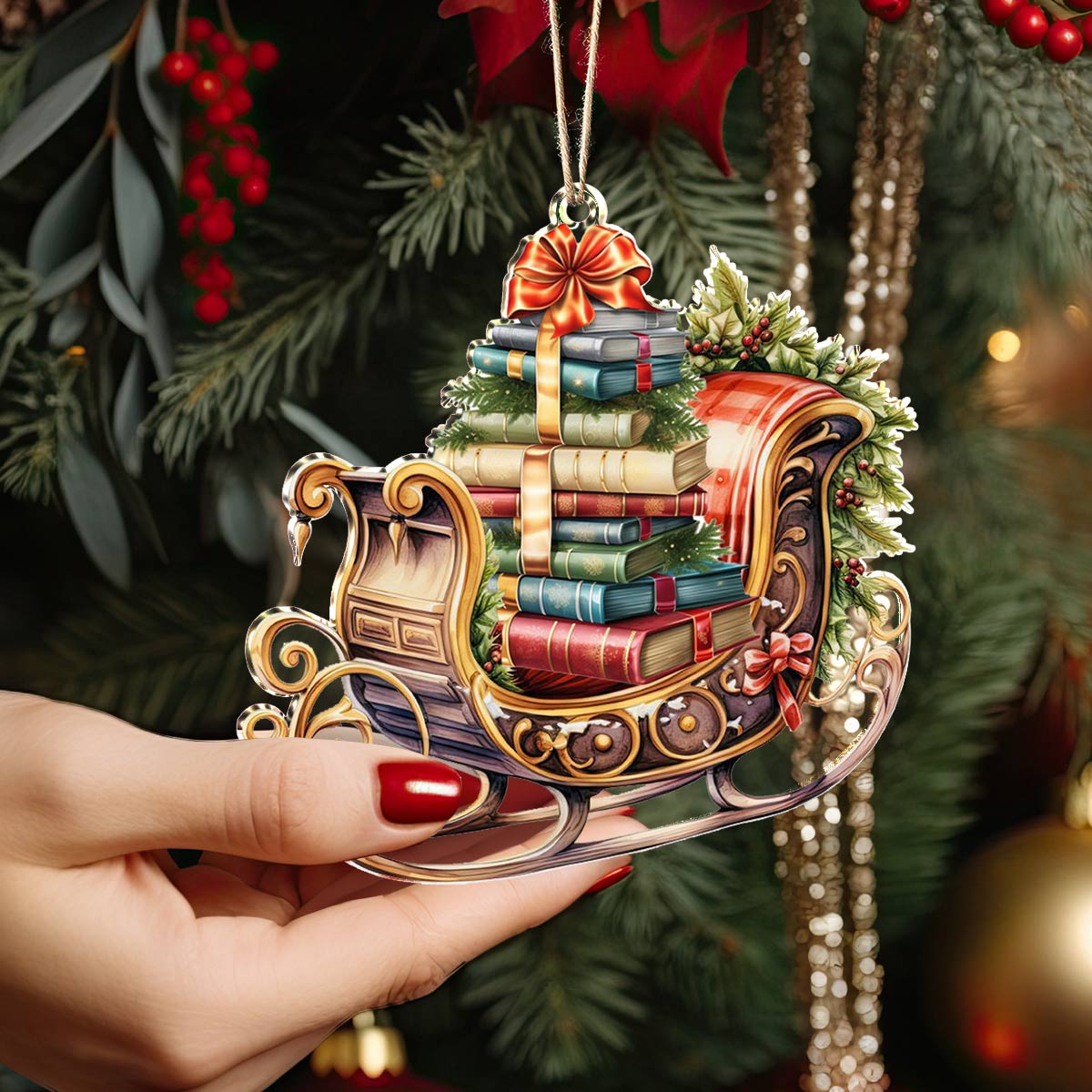 Shineful 2D Acrylic Ornament Bookish Sleigh Ride