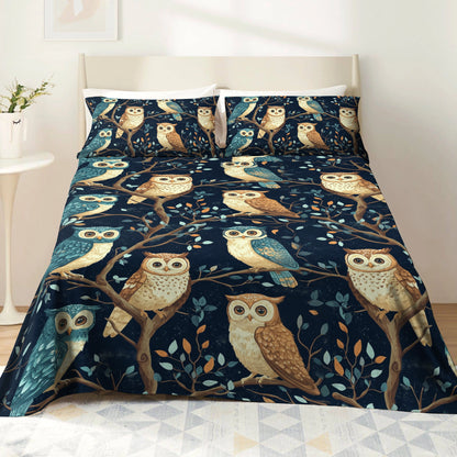 Shineful 4-Piece Bed Sheet Set Whimsical Owl Haven