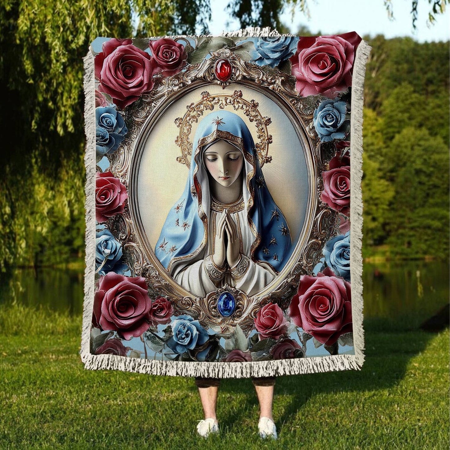 Shineful Woven Tapestry Throw Blanket Holy Mother’s Embrace