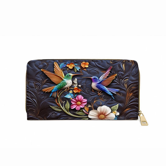 Shineful Leather Clutch Purse With Wristlet Strap Handle Hummingbird Dream