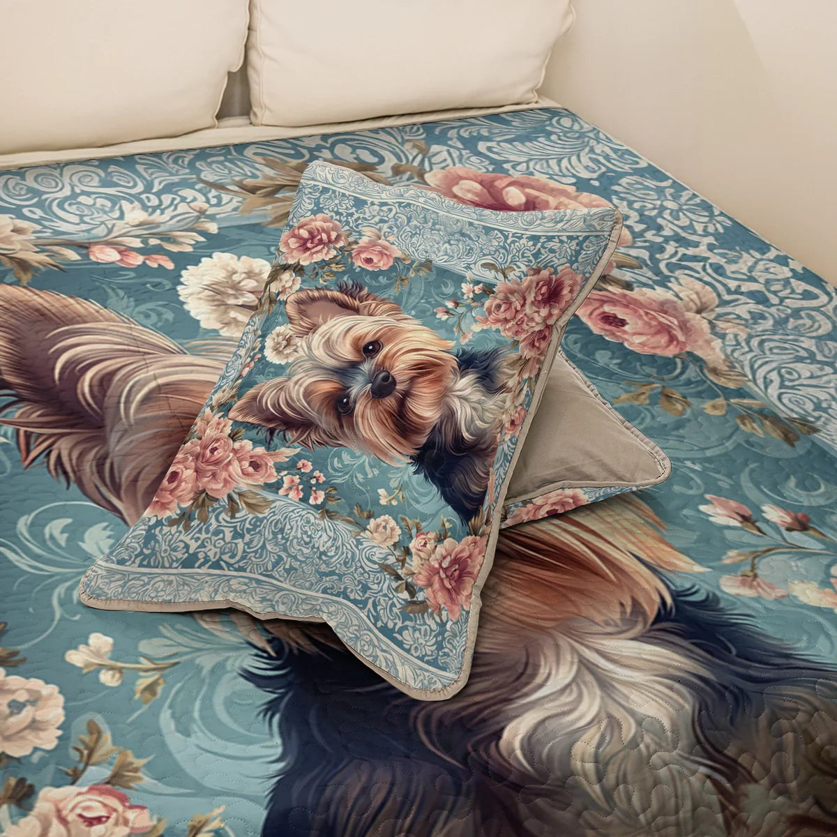 Shineful All Season Quilt 3-Piece Set Yorkie Rose Bloom Elegance