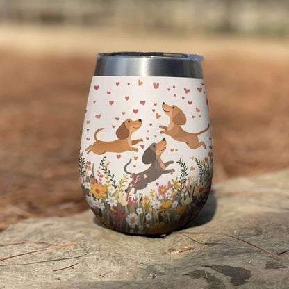 Shineful Wine Tumbler Floral Dachshund With Heart