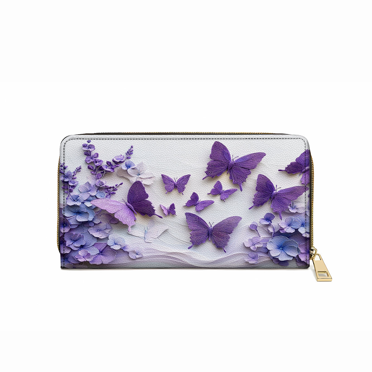 Shineful Leather Clutch Purse With Wristlet Strap Handle Purple Blossom Wings