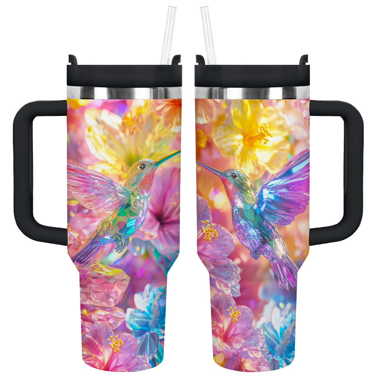 Shineful Glossy Tumbler Crystal Floral Hummingbird