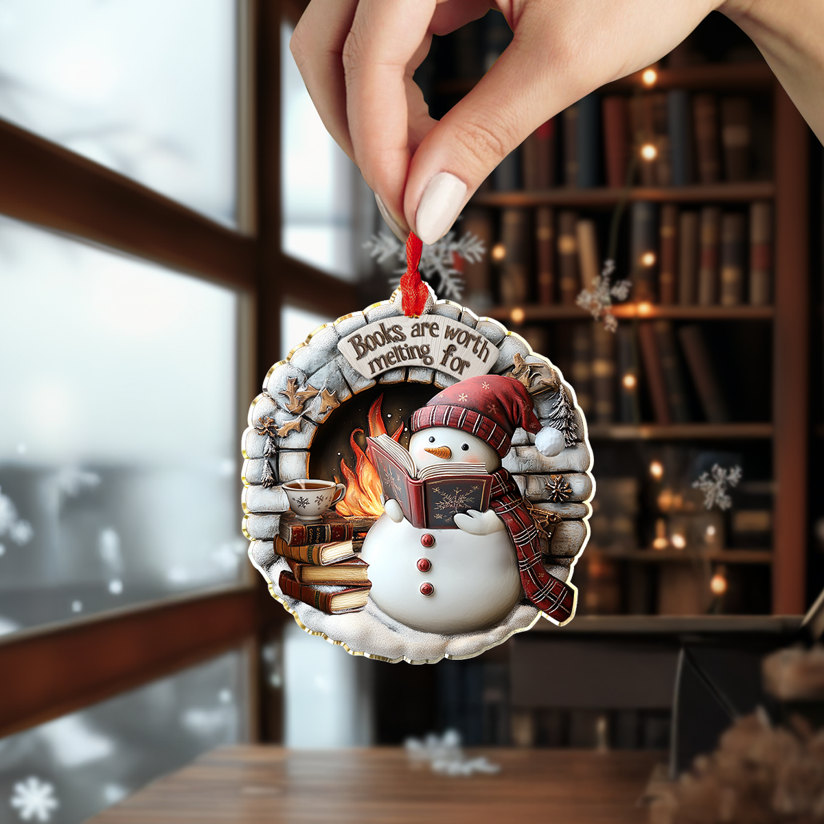 Shineful Personalized 2D Acrylic Ornament Red Books Are Worth Melting For