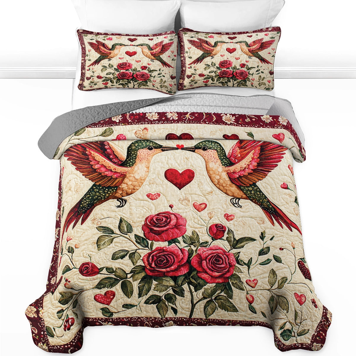 Shineful All Season Quilt 3-Piece Set Valentine Blissful Hummingbird