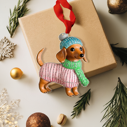 Shineful 2D Acrylic Ornament - Sparkling Sweater Dachshund