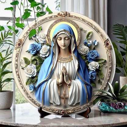 Shineful 2D Wooden Plaque, Hanging Decor, Door Sign - Peaceful Virgin Mary Roses