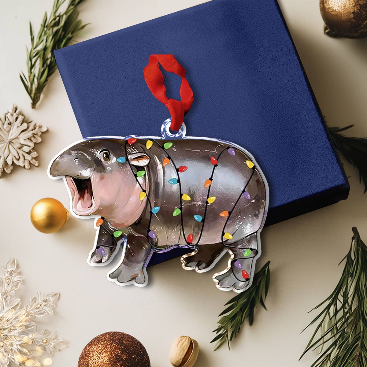 Shineful 2D Acrylic Ornament Baby Hippo Moo