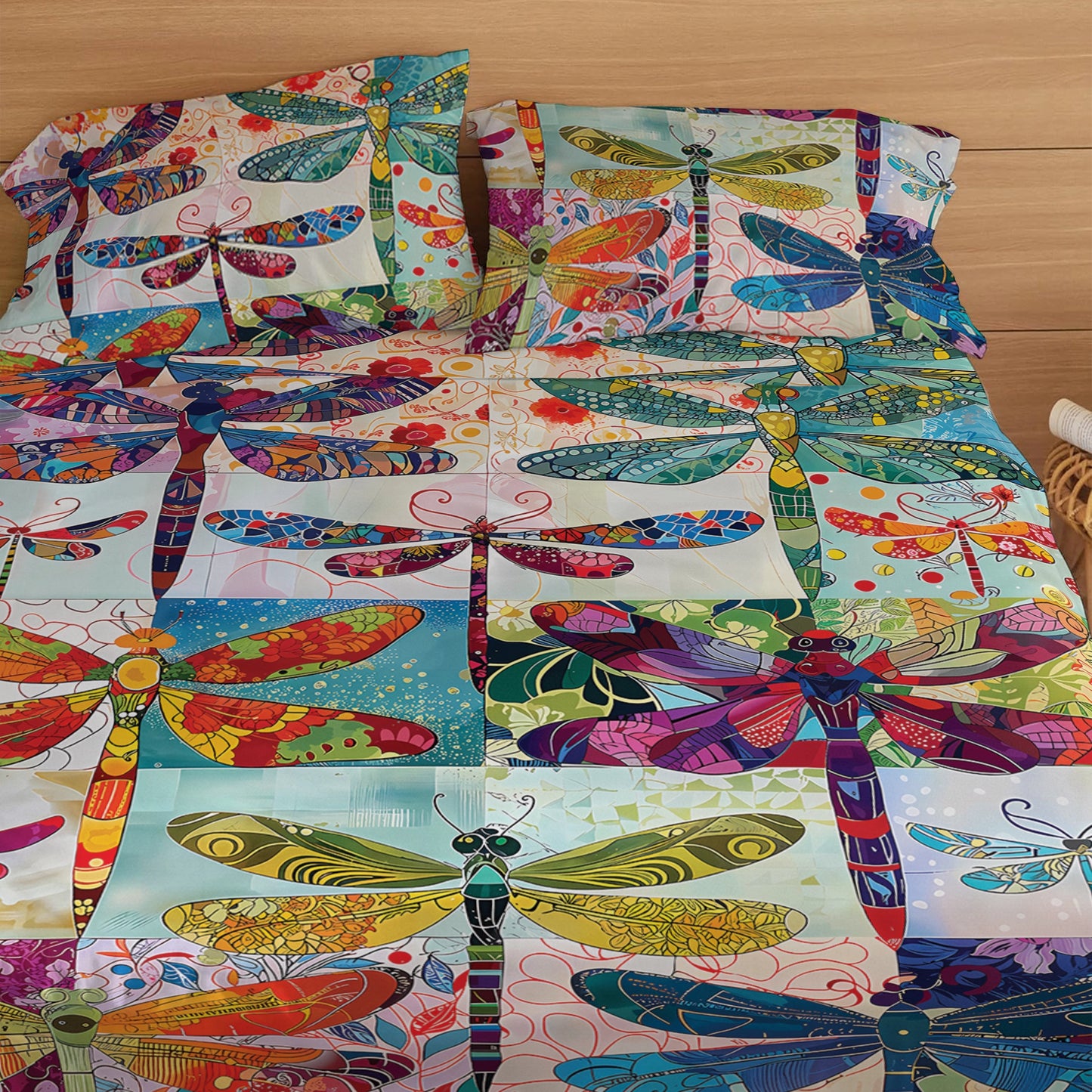 Shineful 4-Piece Bed Sheet Set - Dragonfly Harmony