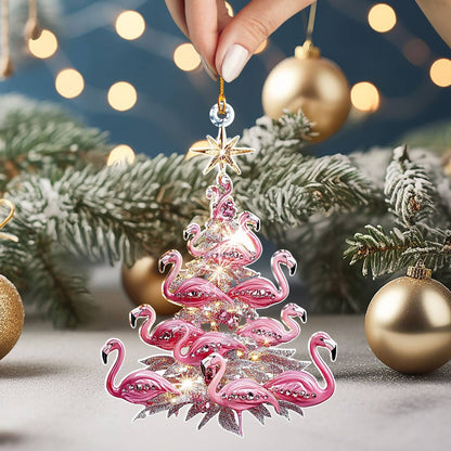 Shineful 2D Acrylic Ornament Pink Flamingo Christmas Tree