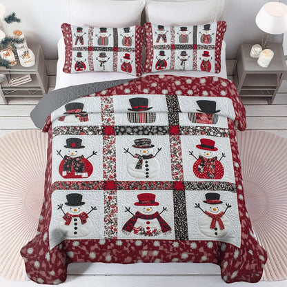 Shineful All Season Quilt 3-Piece Set Festive Snowman Patchwork