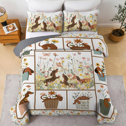 Shineful All Season Quilt 3-Piece Set Flowers Dachshunds