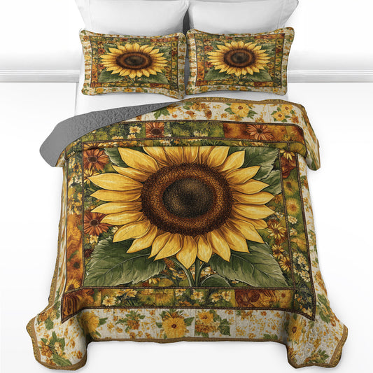 Shineful All Season Quilt 3-Piece Set Golden Sunflower