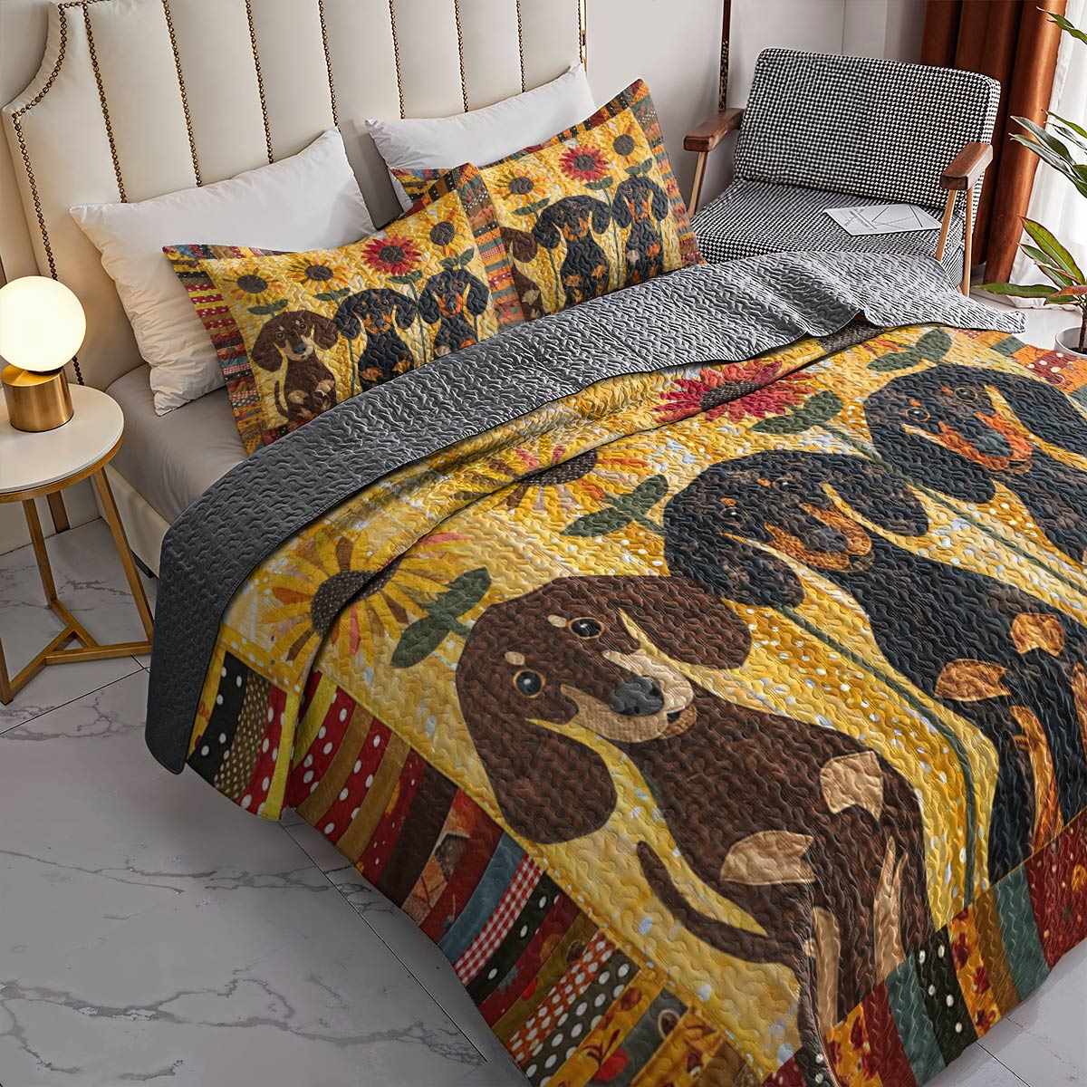 Shineful All Season Quilt 3-Piece Set Sunshine Dachshund