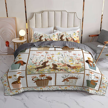 Shineful All Season Quilt 3-Piece Set Flowers Dachshunds