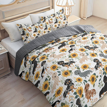 Shineful All Season Quilt 3-Piece Set - Dachshunds & Sunflowers