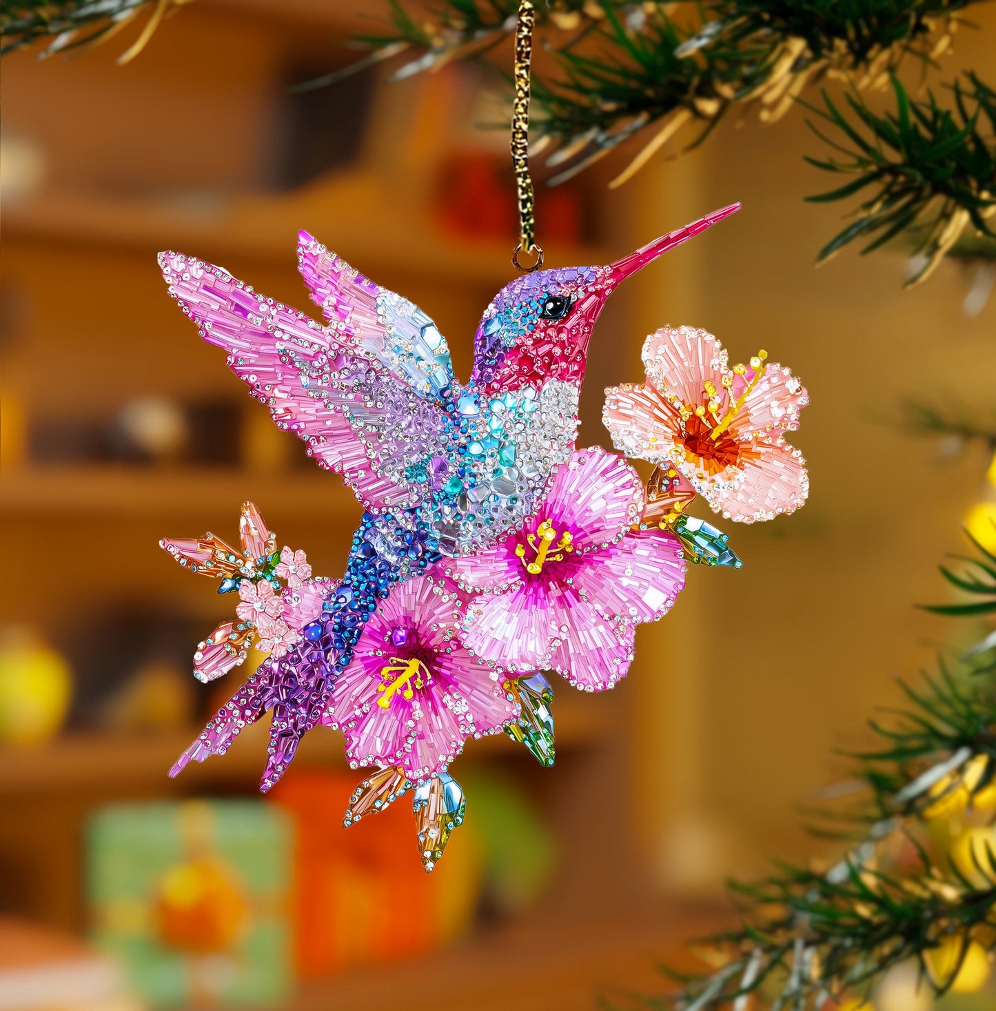 Shineful 2D Acrylic Ornament Twinkling Blossom Hummingbird