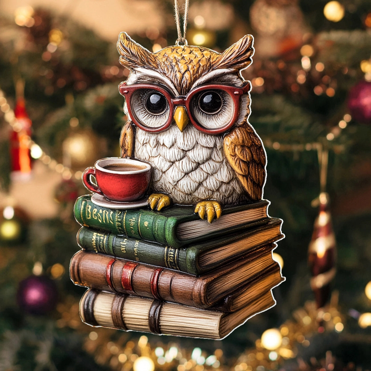 Shineful 2D Acrylic Ornament Reading Sips Owl