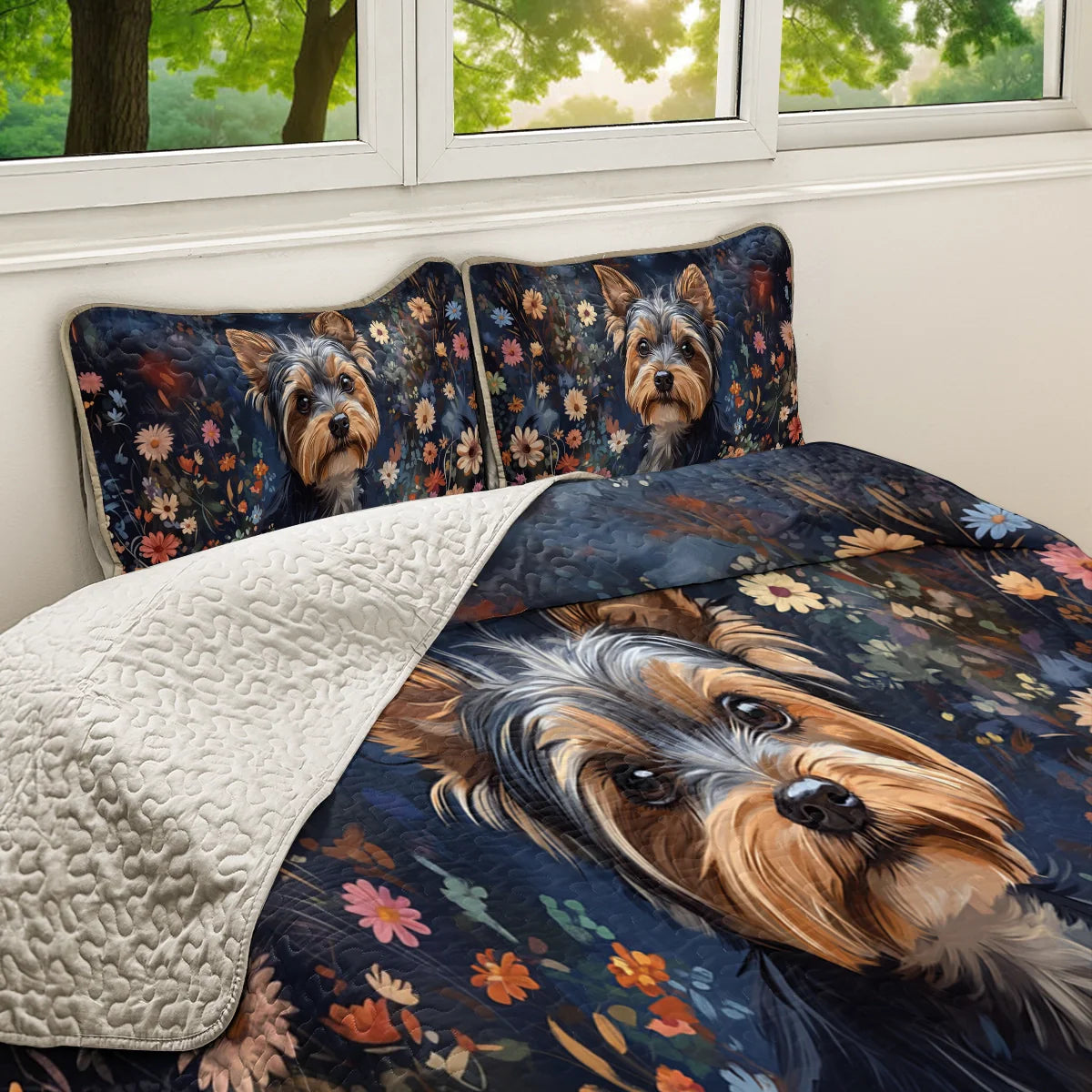 Shineful All Season Quilt 3-Piece Set  Enchanted Yorkie Bloom