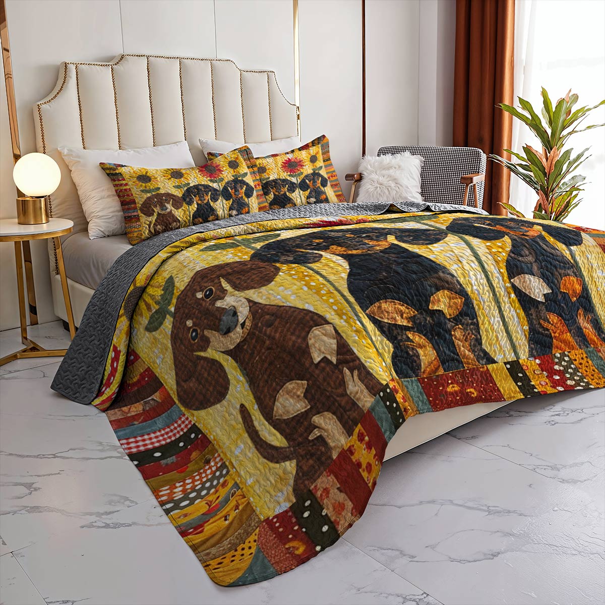 Shineful All Season Quilt 3-Piece Set Sunshine Dachshund