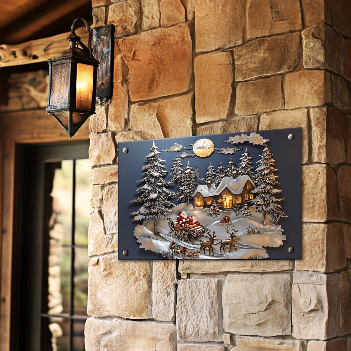 Shineful 2D Metal Sign Moonlit Christmas Sleigh Ride