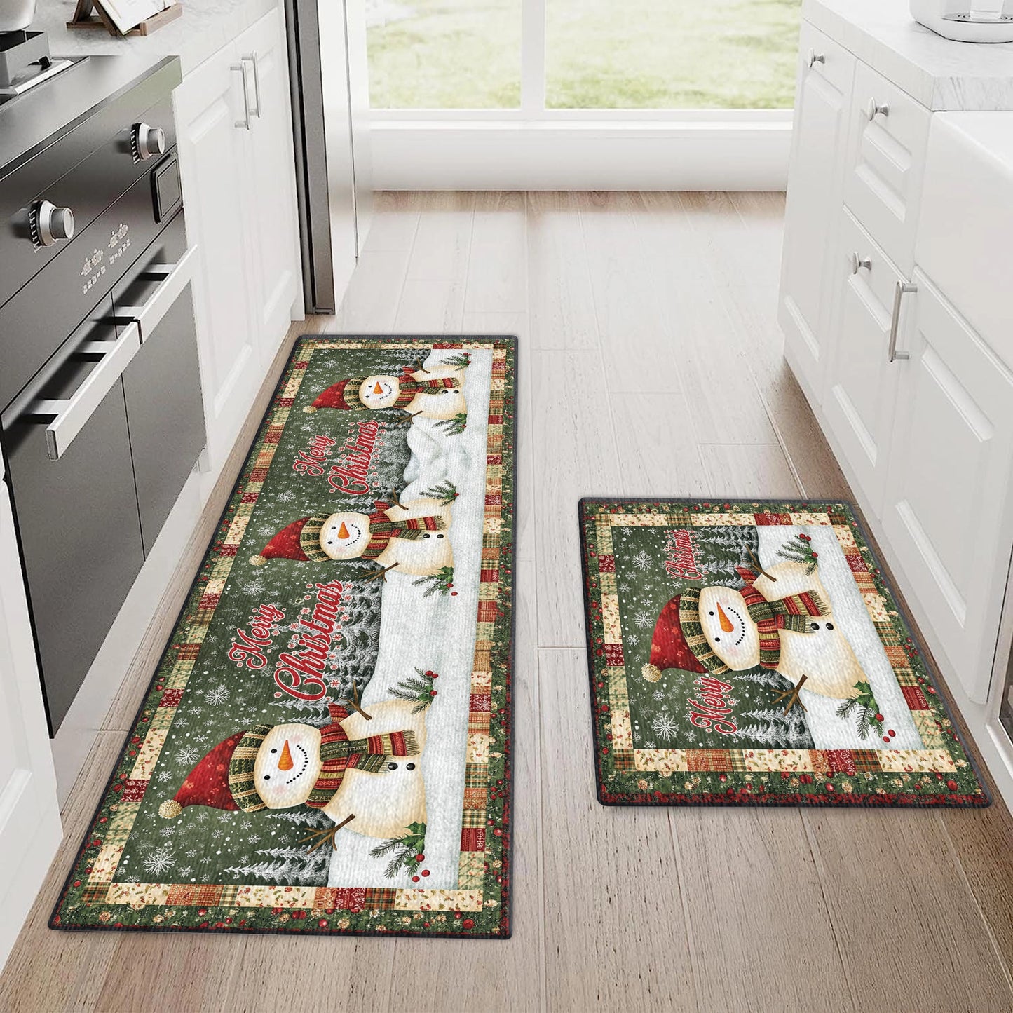 Shineful Ultra-Thin Non Skid Floor Mat, Kitchen Rugs Frosty Snowman