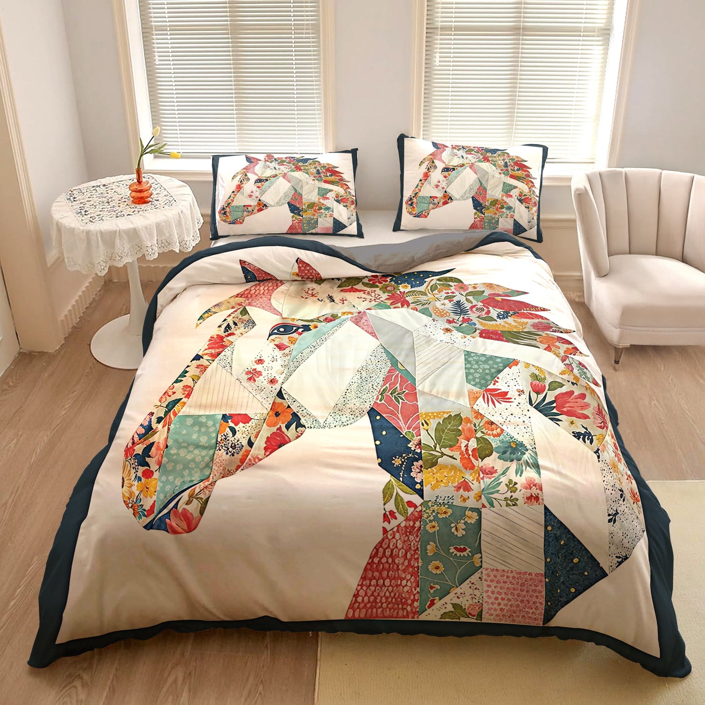 Shineful 3 Pieces Duvet Cover Set - Charming Floral Horse