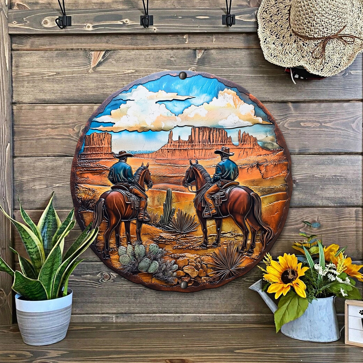 Shineful 2D Metal Sign Cowboy Vista Round