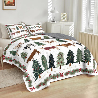 Shineful All Season Quilt 3-Piece Set Evergreen Christmas Cow