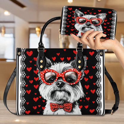 Shineful Leather Bag Yorkie Heart & Paws Love