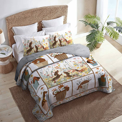 Shineful All Season Quilt 3-Piece Set Flowers Dachshunds