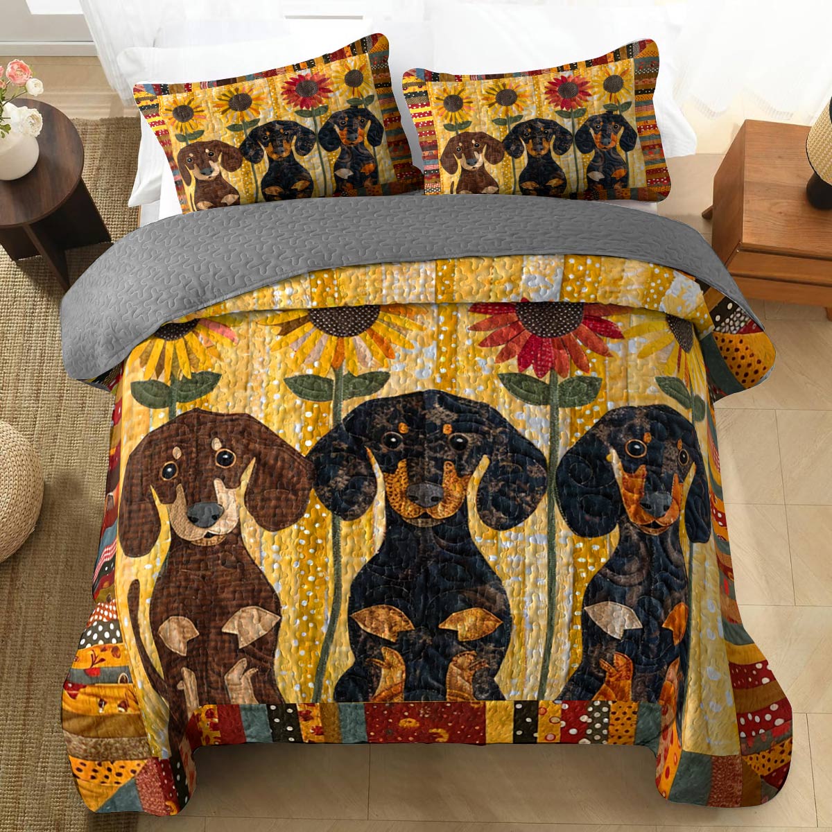 Shineful All Season Quilt 3-Piece Set Sunshine Dachshund