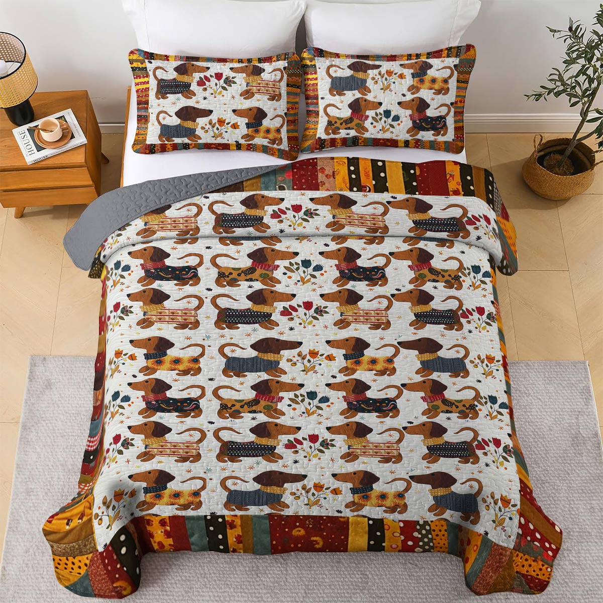 Shineful All Season Quilt 3-Piece Set Sweet Dachshund Lovely