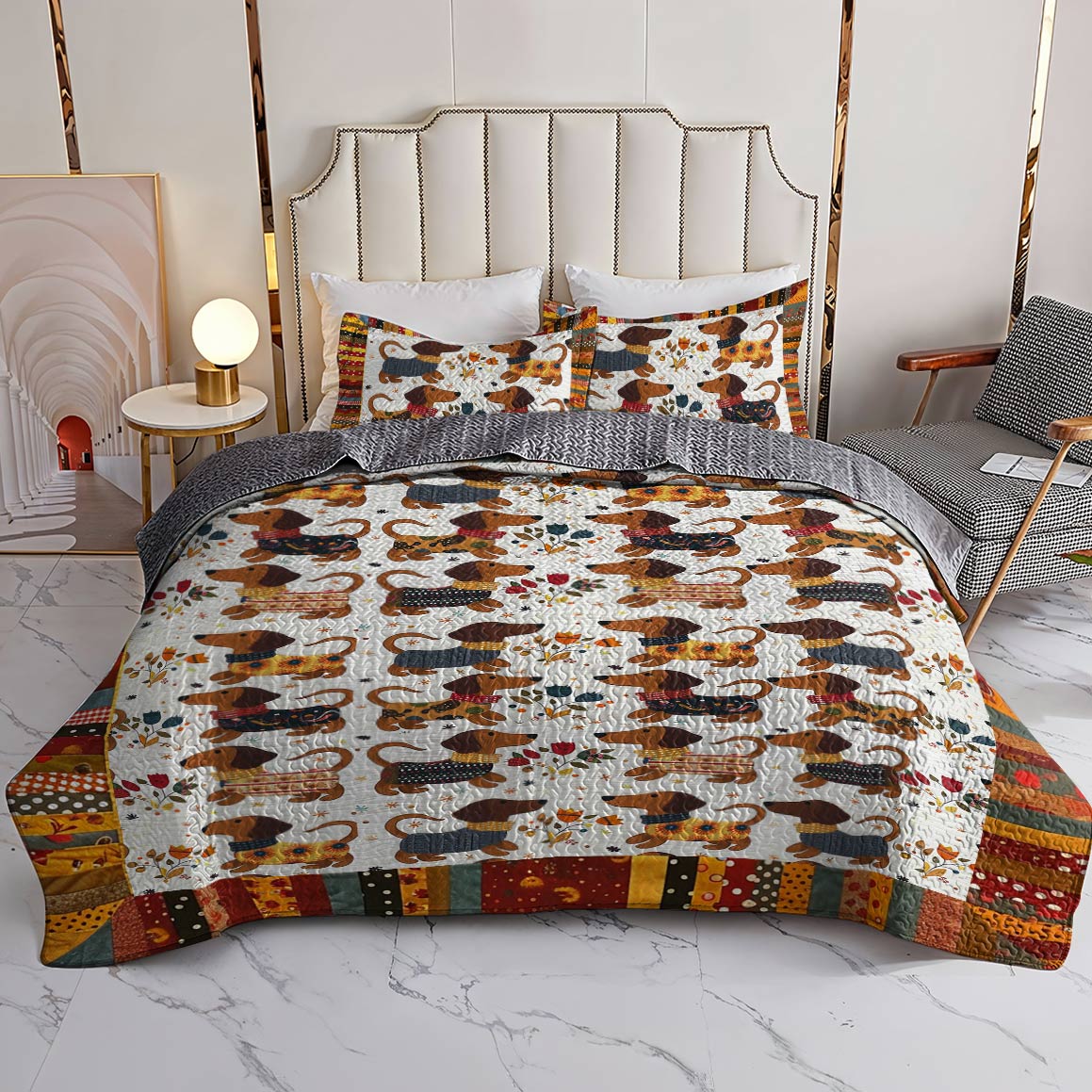 Shineful All Season Quilt 3-Piece Set Sweet Dachshund Lovely