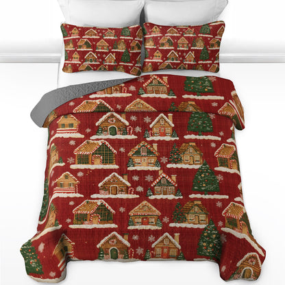 Shineful All Season Quilt 3-Piece Set Gingerbread Village Christmas