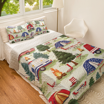 Shineful All Season Quilt 3-Piece Set - Red, White & Camping Nights