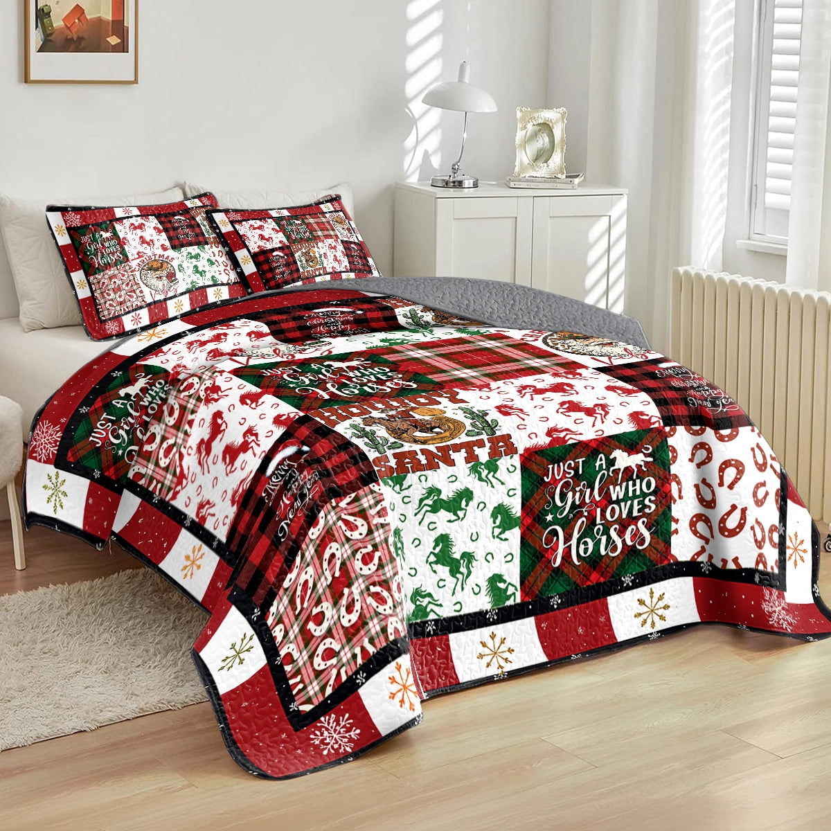 Shineful All Season Quilt 3-Piece Set Horse Christmas Cowgirl Spirit