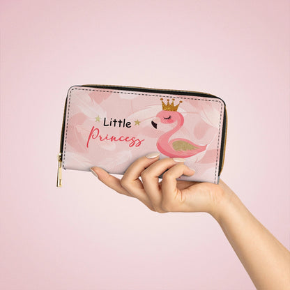 Shineful Leather Clutch Purse With Wristlet Strap Handle Little Princess Flamingo