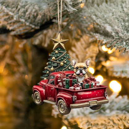 Décoration en acrylique 2D brillante – Frenchie Christmas Joy Ride 