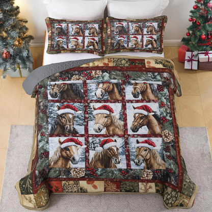 Shineful All Season Quilt 3-Piece Set - Equestrian Christmas