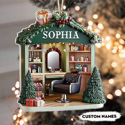 Shineful 2D Acrylic Ornament Personalized Hair Stylist’s Holiday Haven