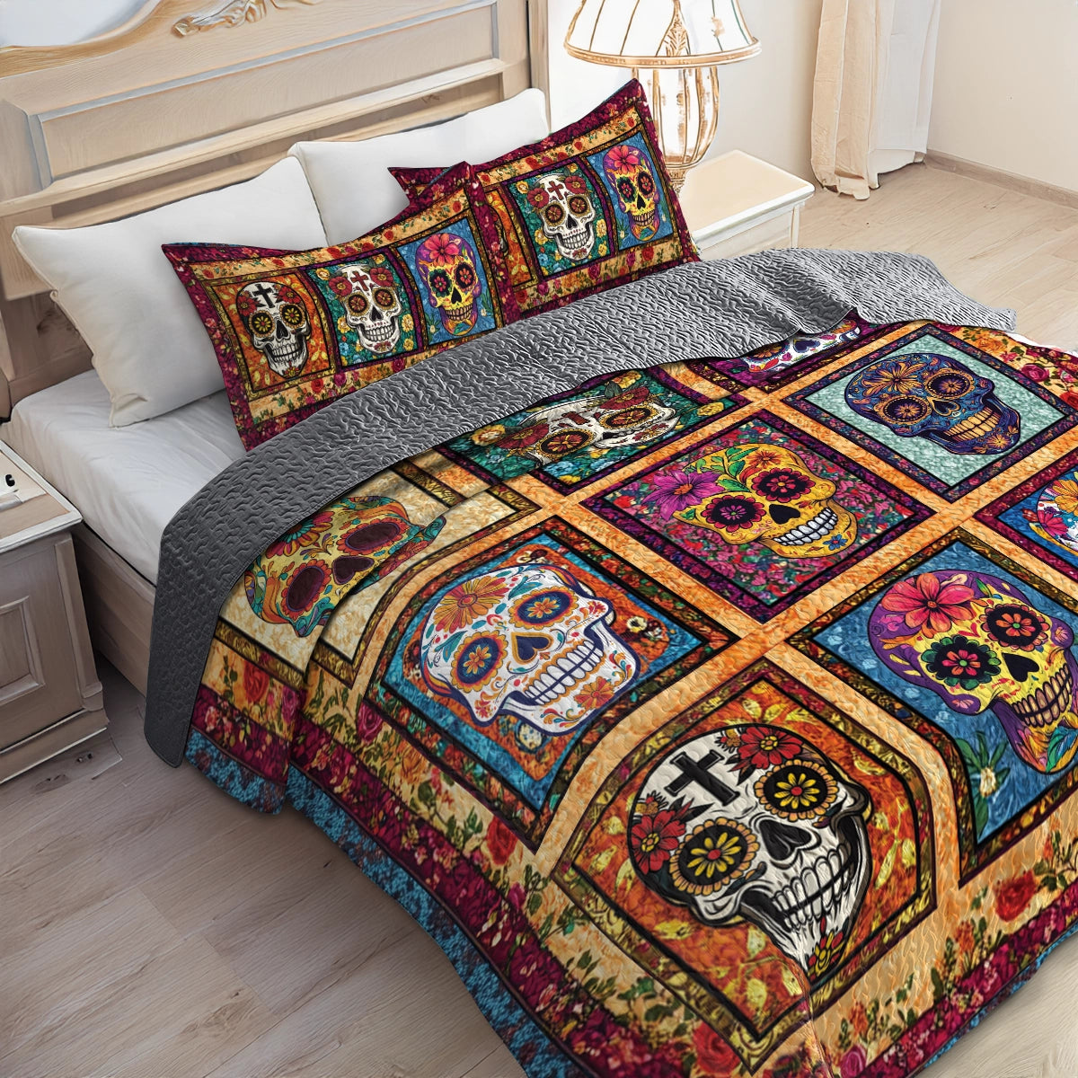 Shineful All Season Quilt 3-Piece Set Sugar Skull Fiesta