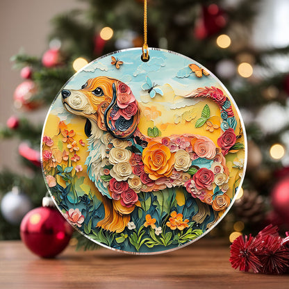 Shineful 2D Acrylic Ornament Dachshund Floral Charm