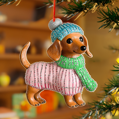 Shineful 2D Acrylic Ornament - Sparkling Sweater Dachshund