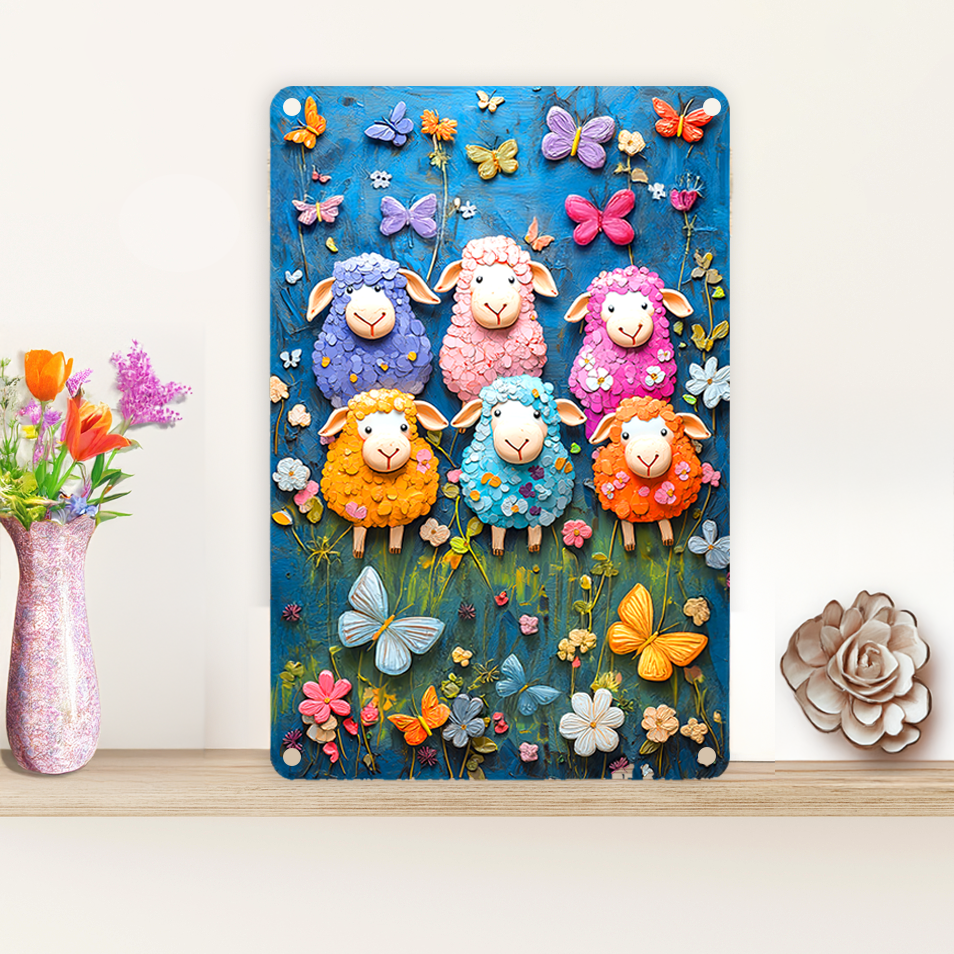 Shineful 2D Metal Sign Cheerful Colorful Sheep