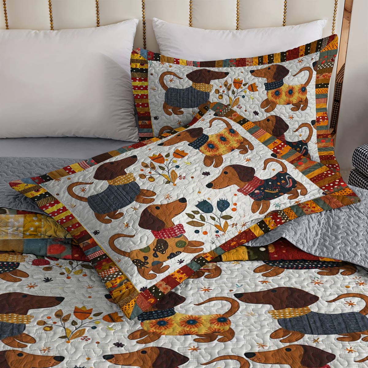 Shineful All Season Quilt 3-Piece Set Sweet Dachshund Lovely