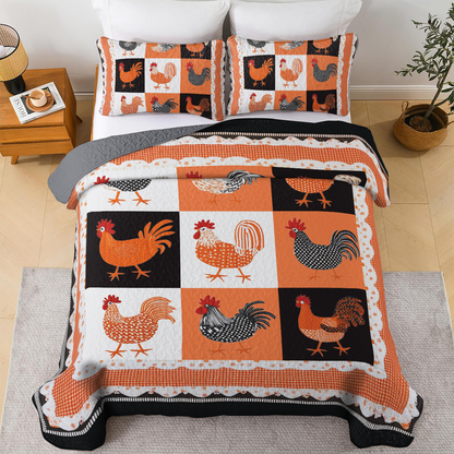 Ensemble de courtepointe toutes saisons Shineful 3 pièces - Motif poulet