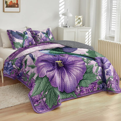 Shineful All Season Quilt 3-Piece Set Purple Hummingbird Harmony