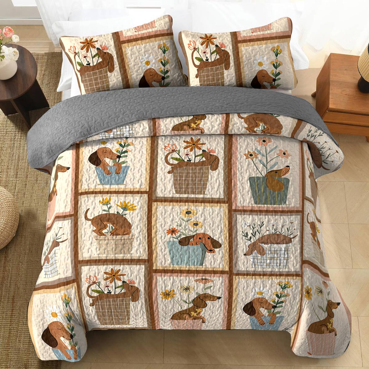 Shineful All Season Quilt 3-Piece Set Amazing Dachshunds